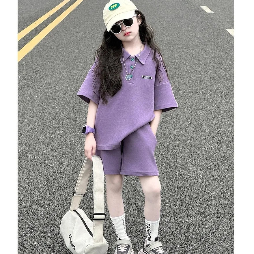 2026 Summer Girls Short Sleeve Set Fashion Casual Sports 2 Piece Outfit Trendy Streetwear For Teen Kids