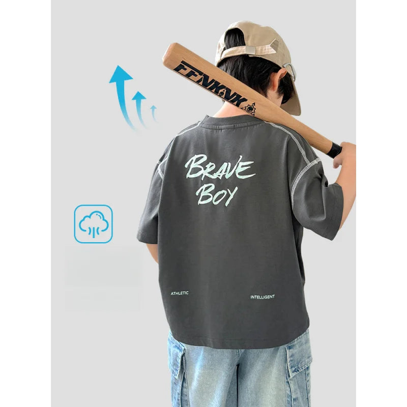 2026New Summer Cool Short-Sleeve Shirts BoysTKorean-style children's clothing, lightweight round-neck top