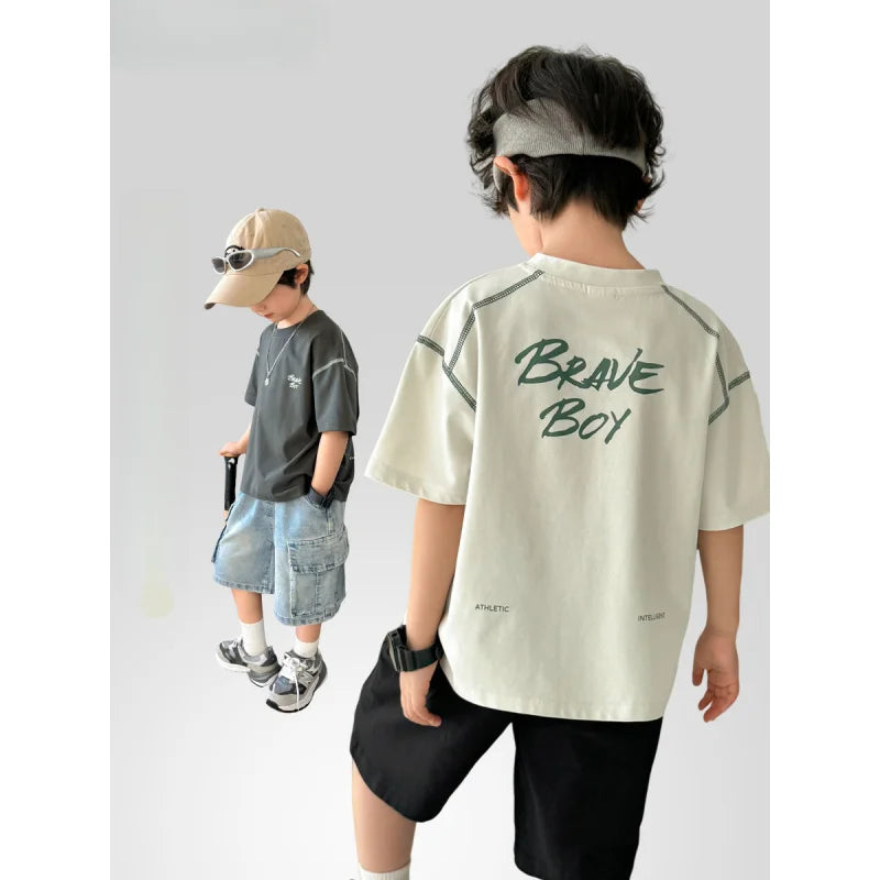 2026New Summer Cool Short-Sleeve Shirts BoysTKorean-style children's clothing, lightweight round-neck top