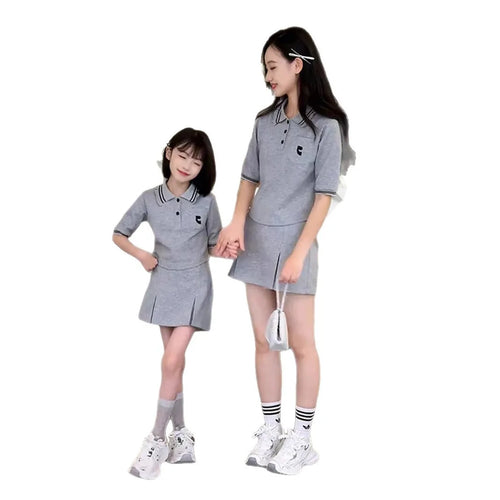 2026 summer Girls set Clothes teenager letters t shirt t-shirt + thin pleated mini skirt 4 5 6 8 10 11 12 year tracksuit cotton