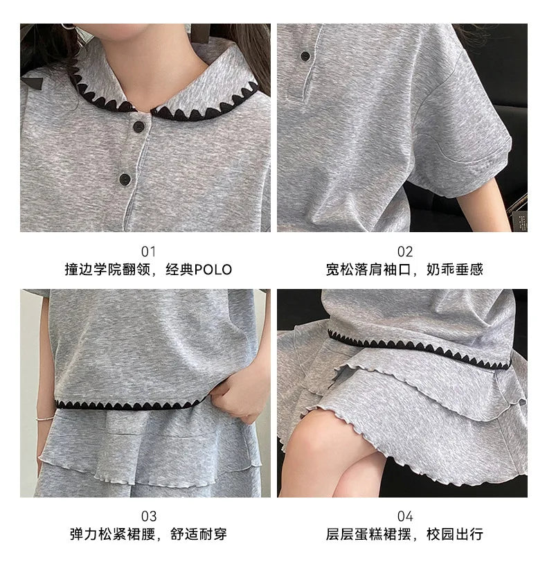 2026 NEW summer Teenager Girls Cloth short sleeve striped T Shirt top + bottom layer skirt children set 4 6 7 8 9 10 11 12 year