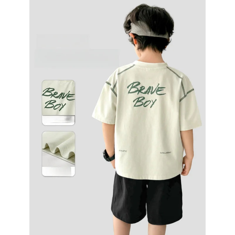 2026New Summer Cool Short-Sleeve Shirts BoysTKorean-style children's clothing, lightweight round-neck top